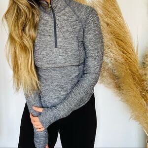 OLD NAVY ACTIVE White Grey Stripe Long Sleeve Half Zip Tight Sweater Shirt Gym S